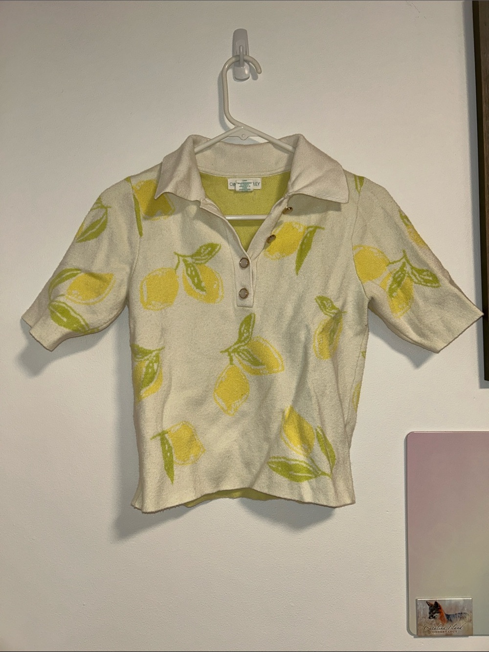 Cynthia Rowley Cream Short Sleeve Polo with Yellow Lemon Print